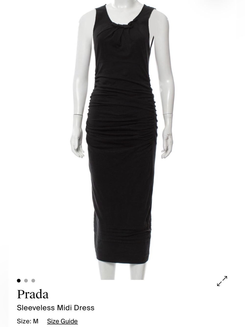 Prada Black Sleeveless Ruched Midi Dress